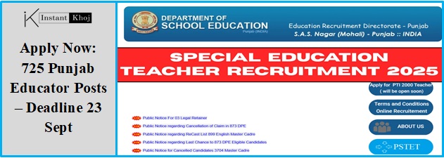 Apply Now: 725 Punjab Educator Posts – Deadline 23 Sept